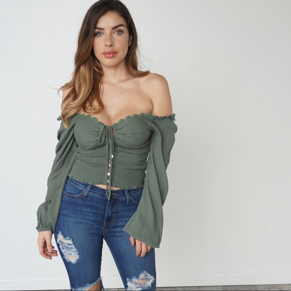 NEW Off Shoulder Olive Crop Top